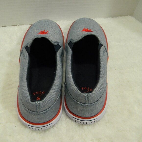 Polo Ralph Lauren Canvas Slip On Shoes Sneakers White Red Blue Size 2.5 Youth - Picture 6 of 7